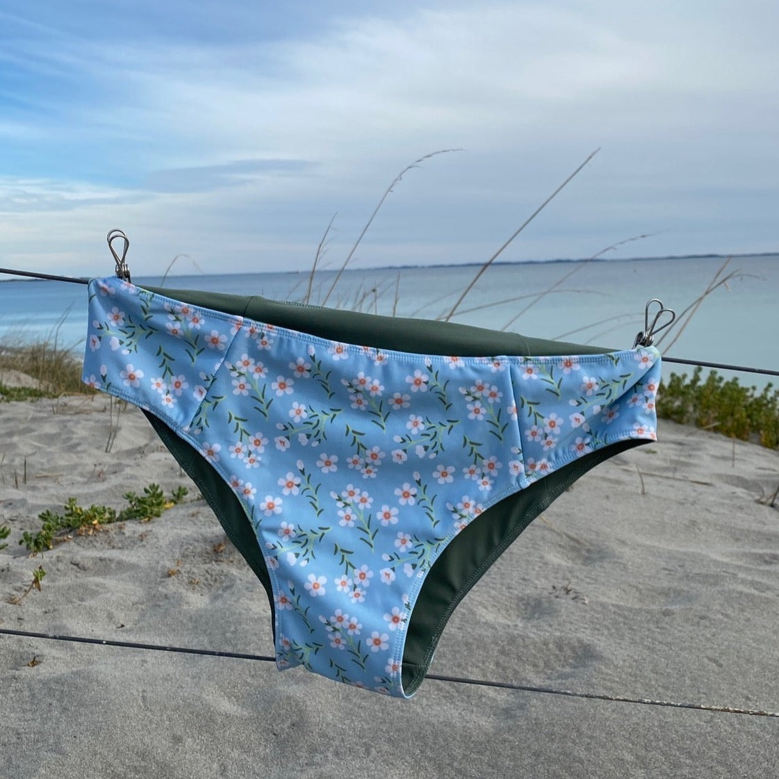 Wax flower print by @Pixienut on low waist reversible bikini pants.